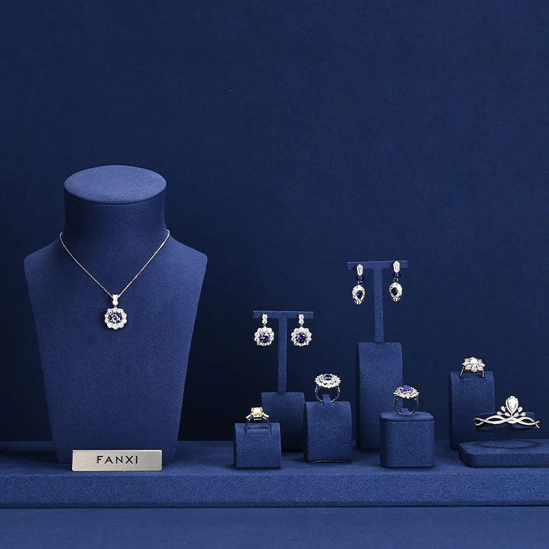 Blue Microfiber Jewelry Display Set