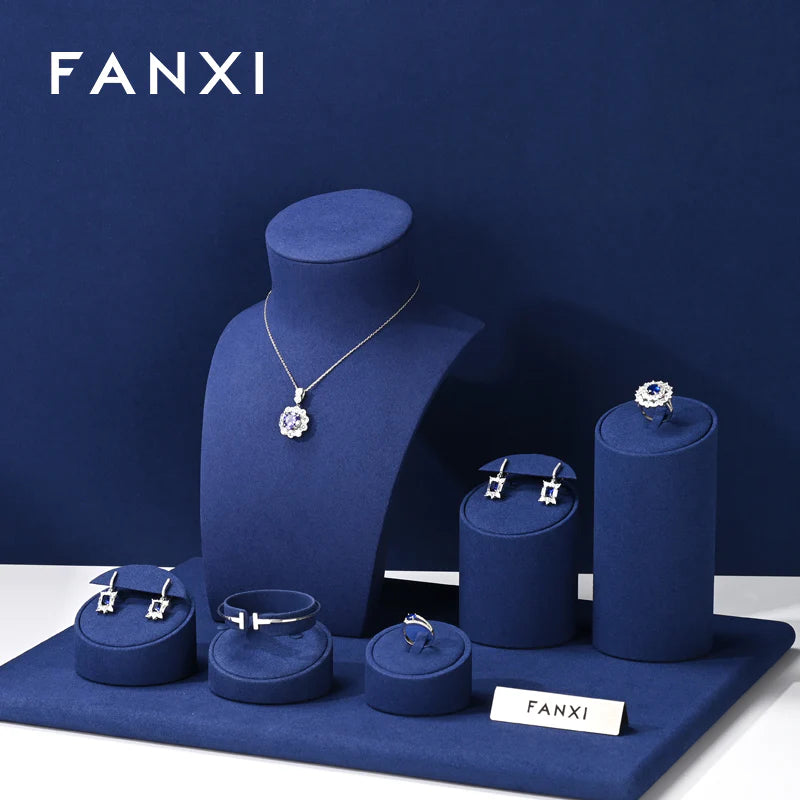 Blue Microfiber Jewelry Display Set