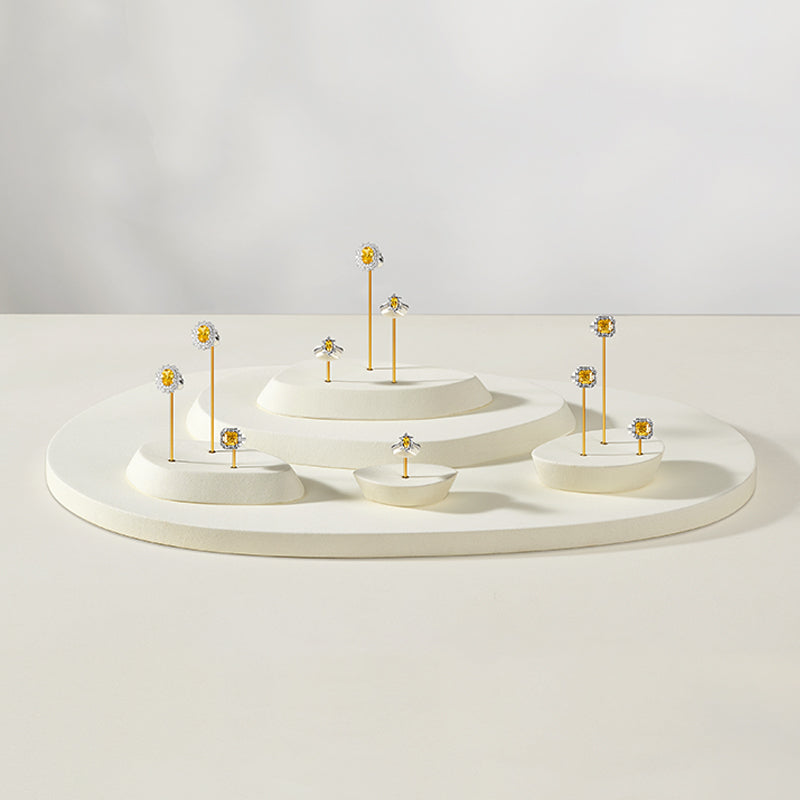 Beige Microfiber Metal Ring Display Stand