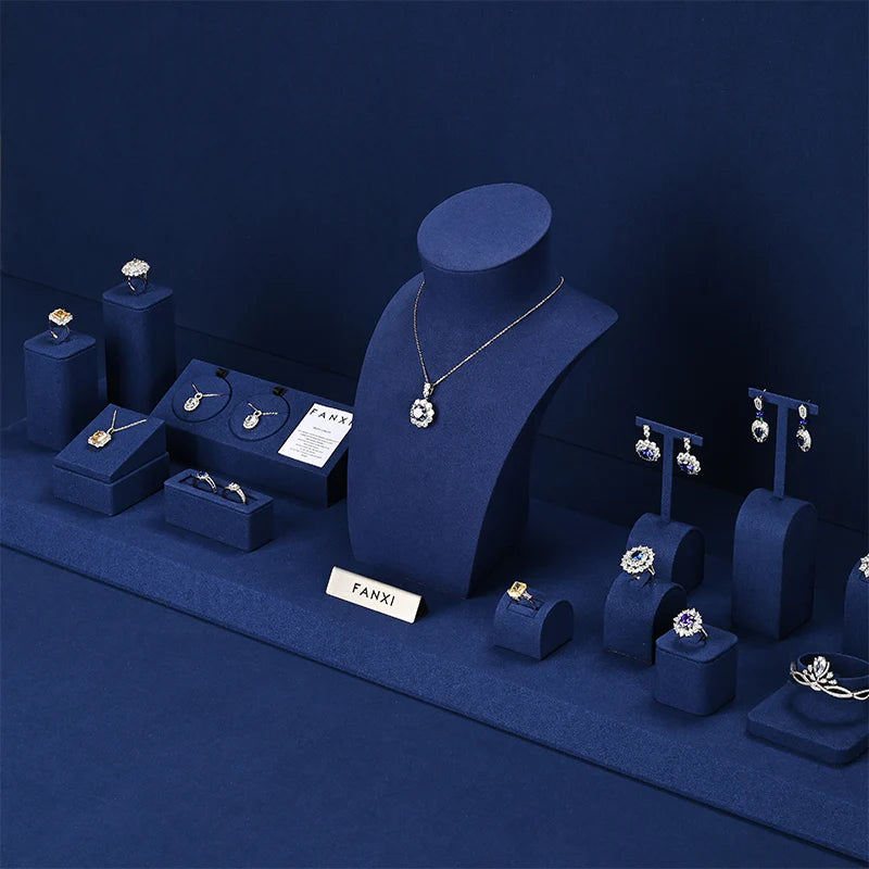 Blue Microfiber Jewelry Display Set