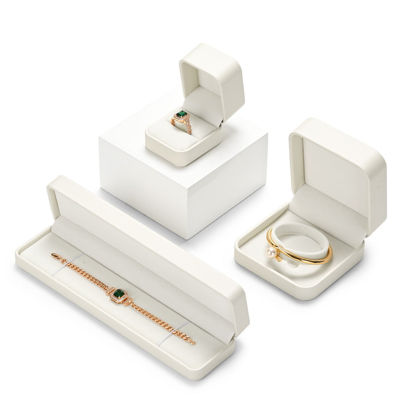 Beige PU Leather Microfiber Jewelry Box