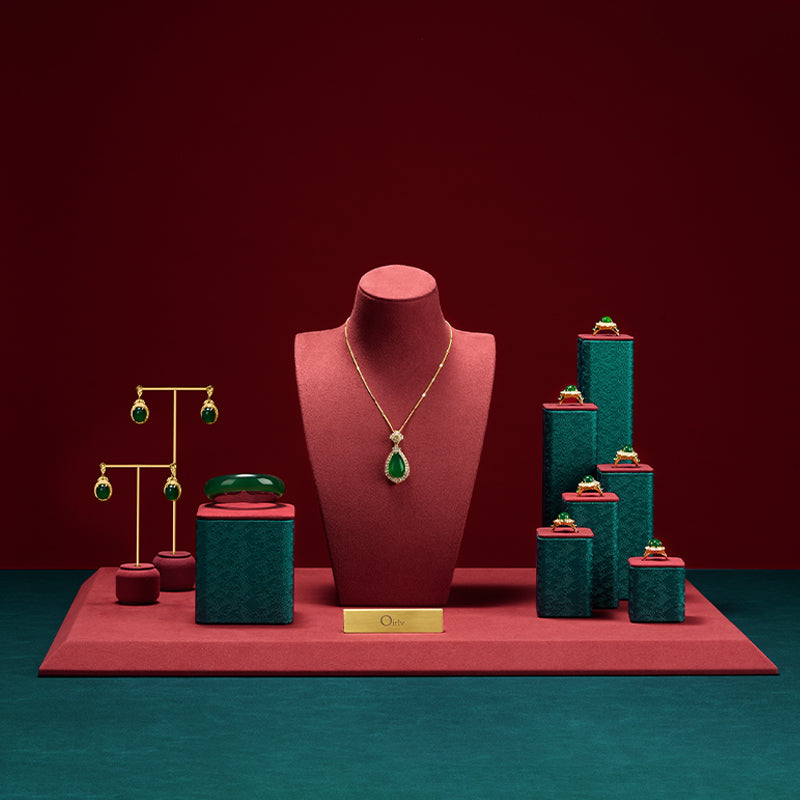 Green & Red Leather Microfiber Jewelry Display Stand