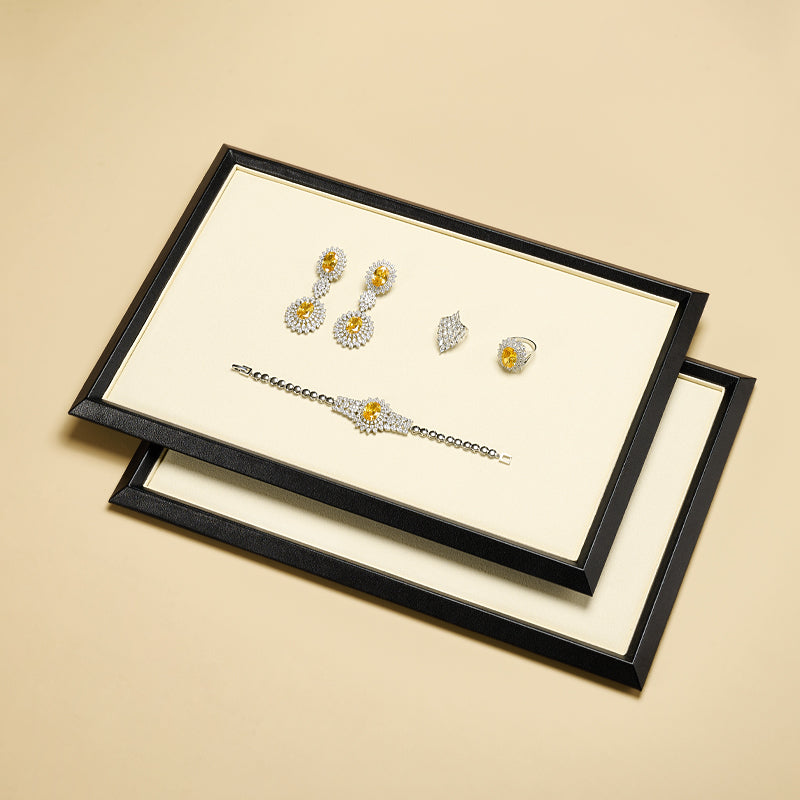 Beige PU Leather Microfiber Jewelry Display Stand