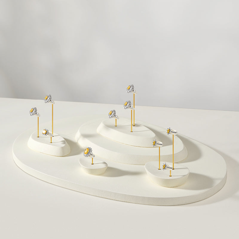 Beige Microfiber Metal Ring Display Stand