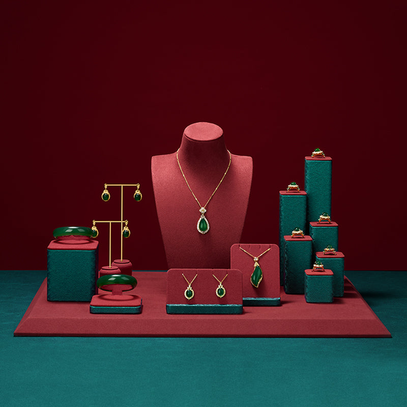Green & Red Leather Microfiber Jewelry Display Stand
