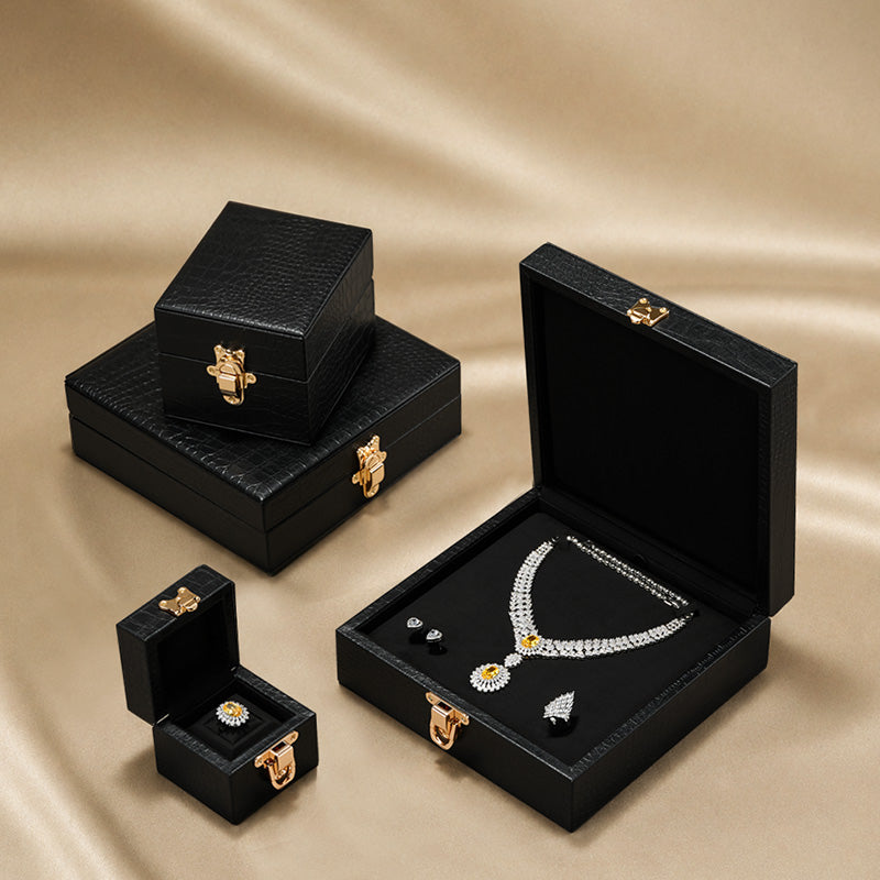 Black Leather Velvet Jewelry Box