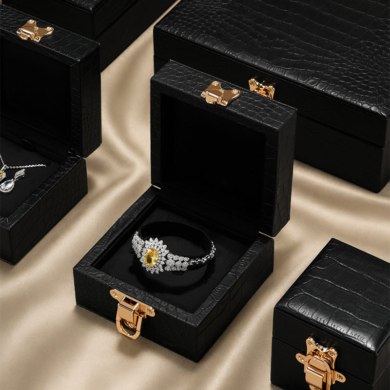 Black Leather Velvet Jewelry Box