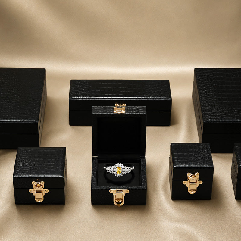 Black Leather Velvet Jewelry Box