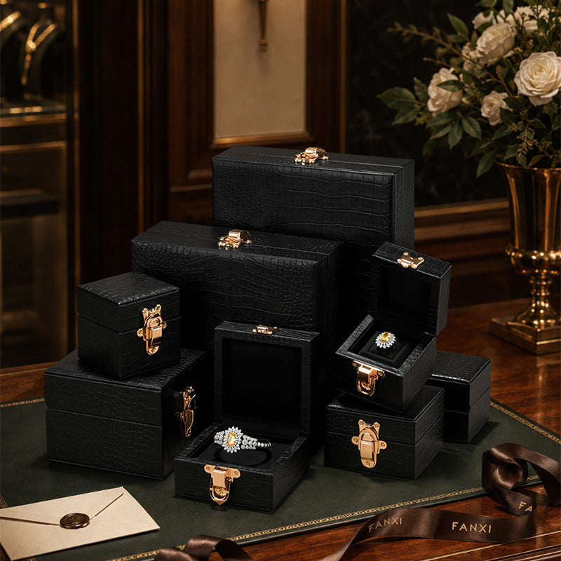 Black Leather Velvet Jewelry Box