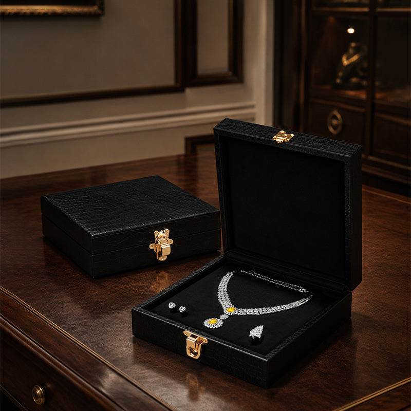 Black Leather Velvet Jewelry Box
