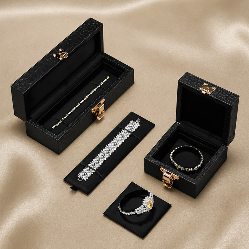 Black Leather Velvet Jewelry Box