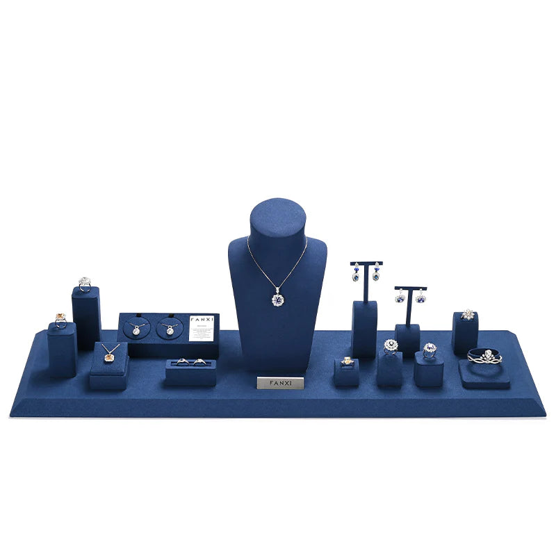 Blue Microfiber Jewelry Display Set