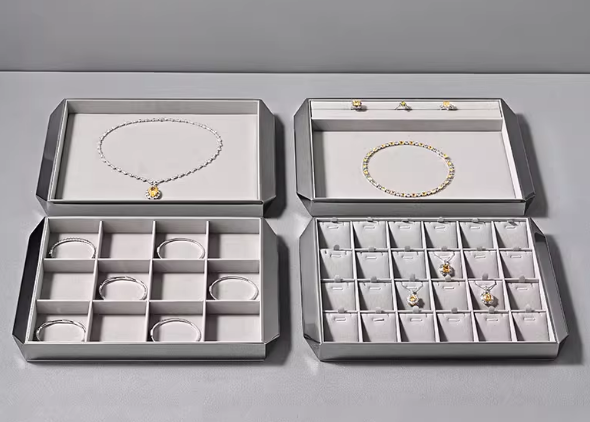 Gray & Silver Microfiber Metal Jewelry Display Tray