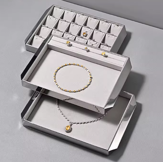 Gray & Silver Microfiber Metal Jewelry Display Tray