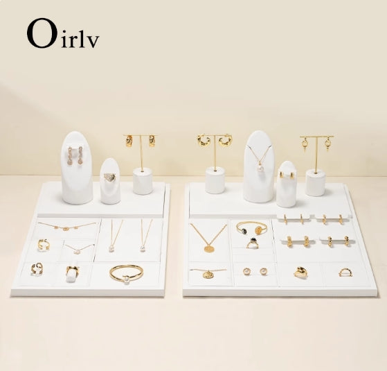 Beige PU Leather Jewelry Display Set