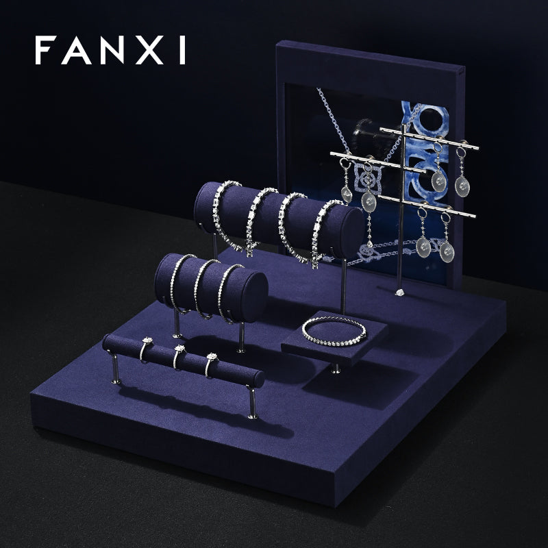 Blue Microfiber Jewelry Display Set