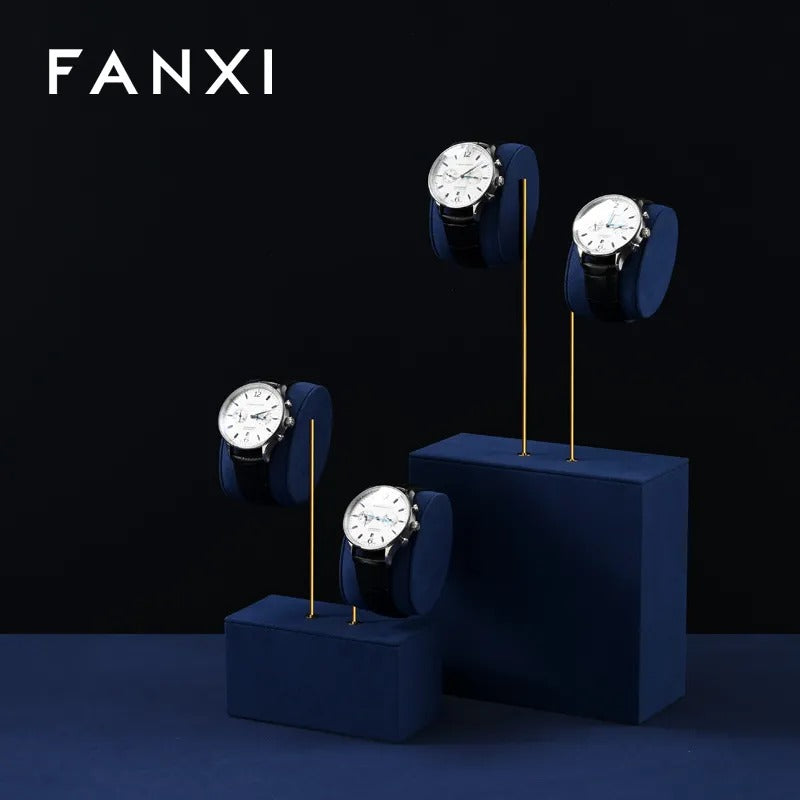 Blue Microfiber Metal Watch Display Stand