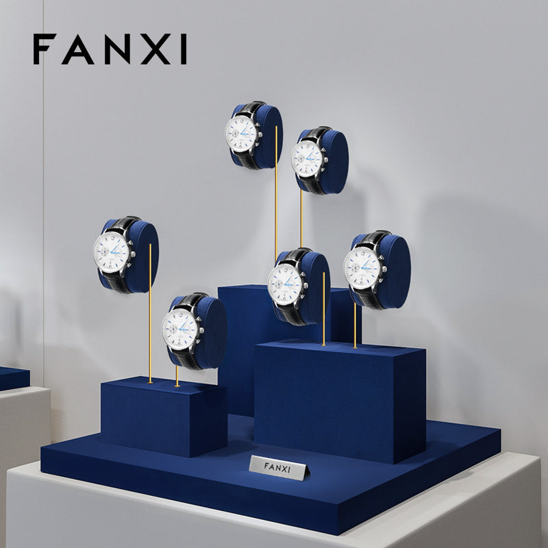 Blue Microfiber Metal Watch Display Stand