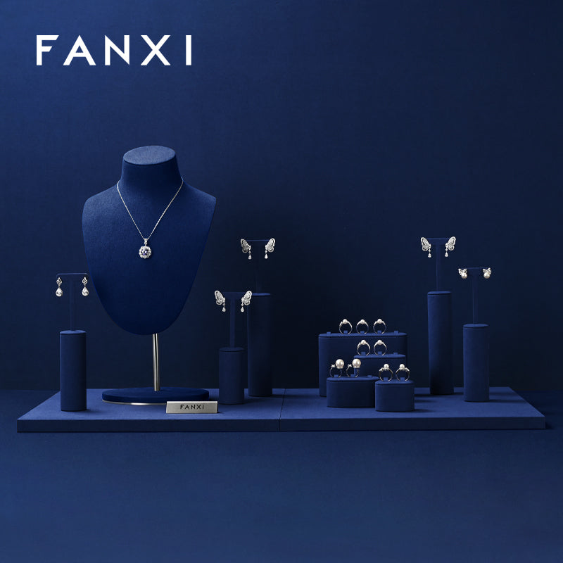 Blue Microfiber Jewelry Display Stand