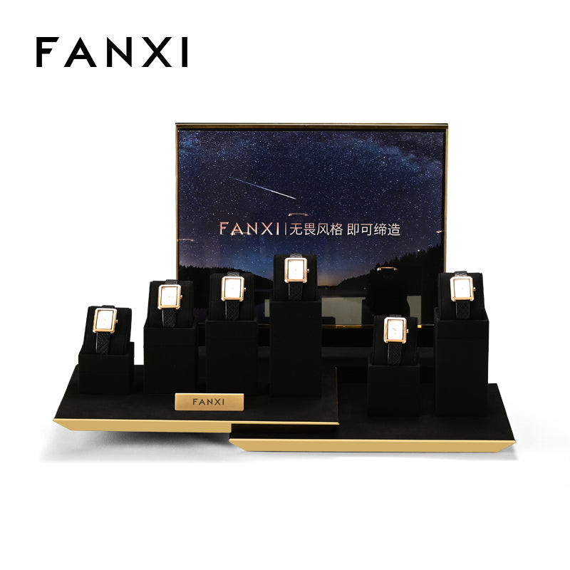Black Microfiber Metal Watch Display Stand