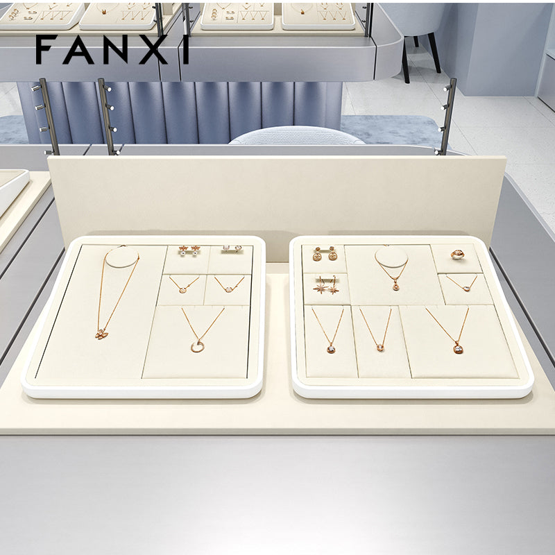 Beige Microfiber MDF Jewelry Display Stand