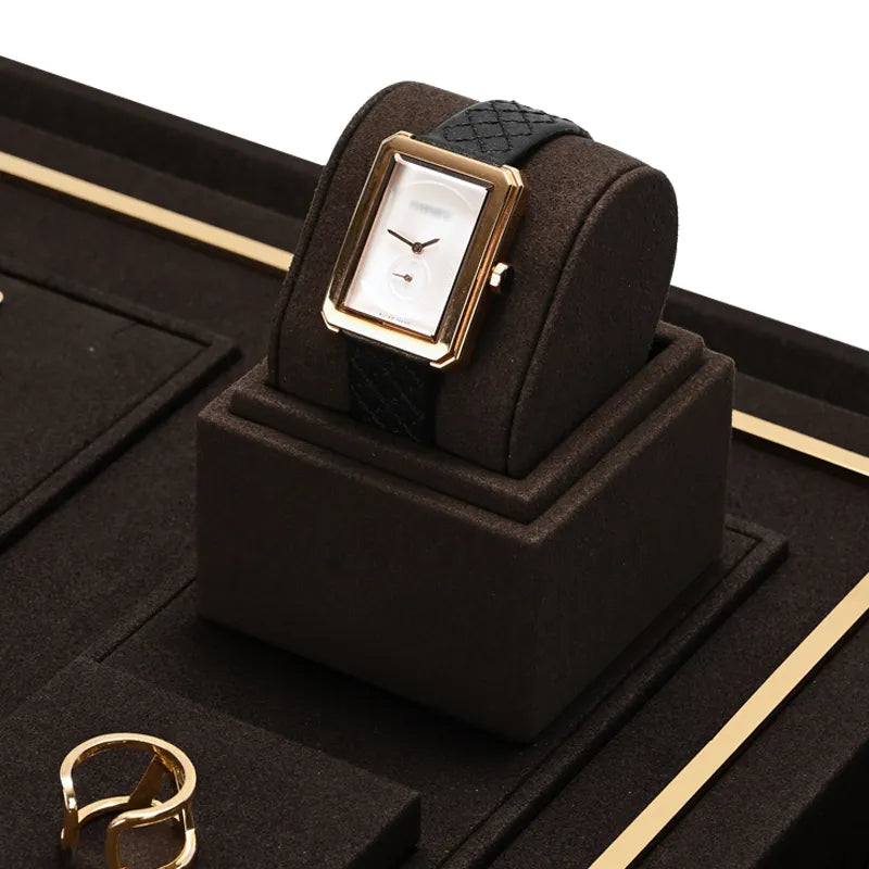 Brown Microfiber Metal Jewelry Display Stand