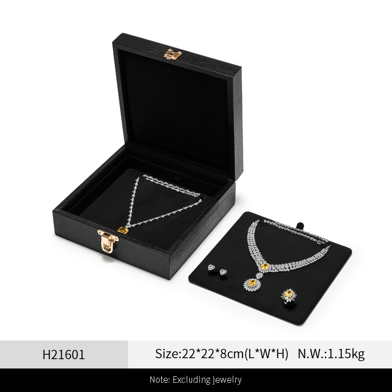 Black Leather Velvet Jewelry Box