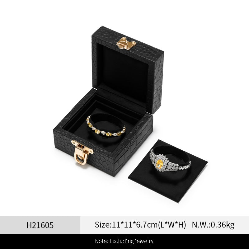Black Leather Velvet Jewelry Box