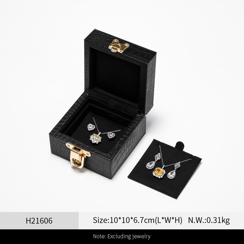 Black Leather Velvet Jewelry Box