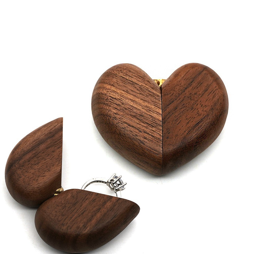 Heart-shaped wooden ring box — view 1