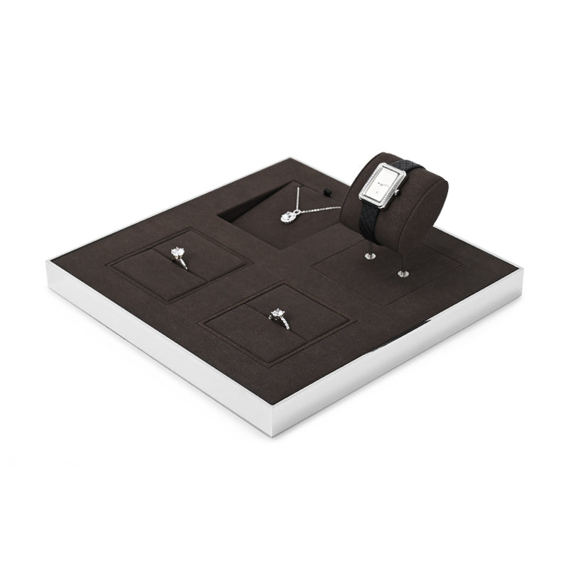 Brown Microfiber Metal Jewelry Display Stand