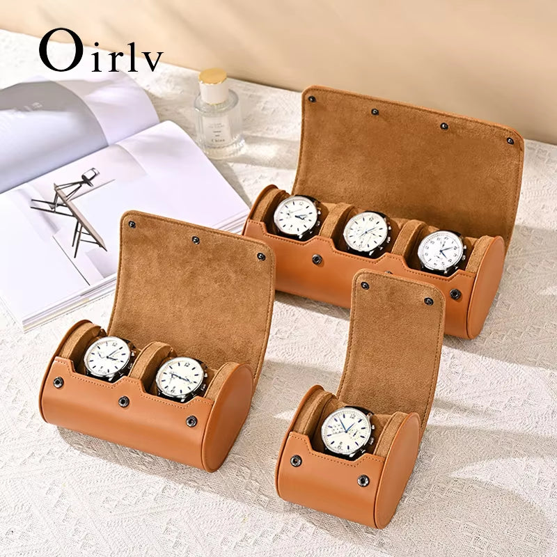 Brown PU Leather Velvet Watch Pouch