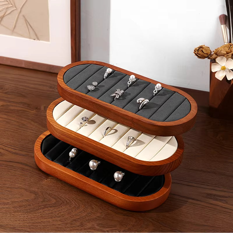 Microfiber Wooden Ring Display Stand