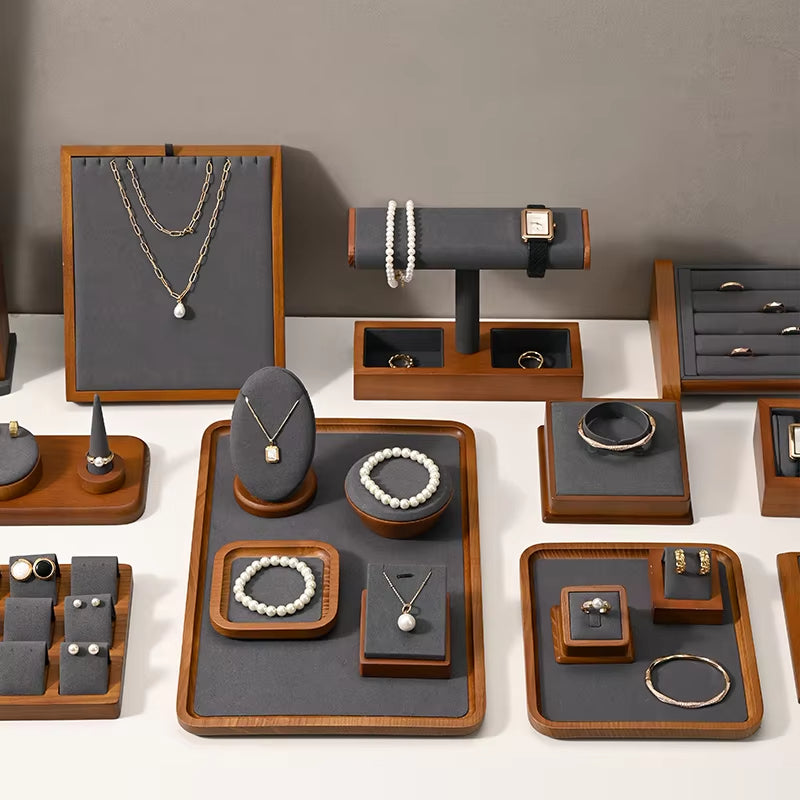 Gray Wooden Jewelry Display Stand