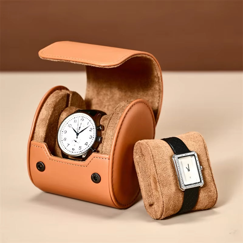 Brown PU Leather Velvet Watch Pouch