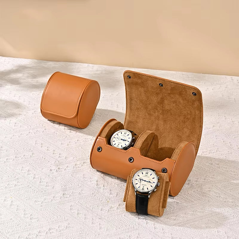 Brown PU Leather Velvet Watch Pouch