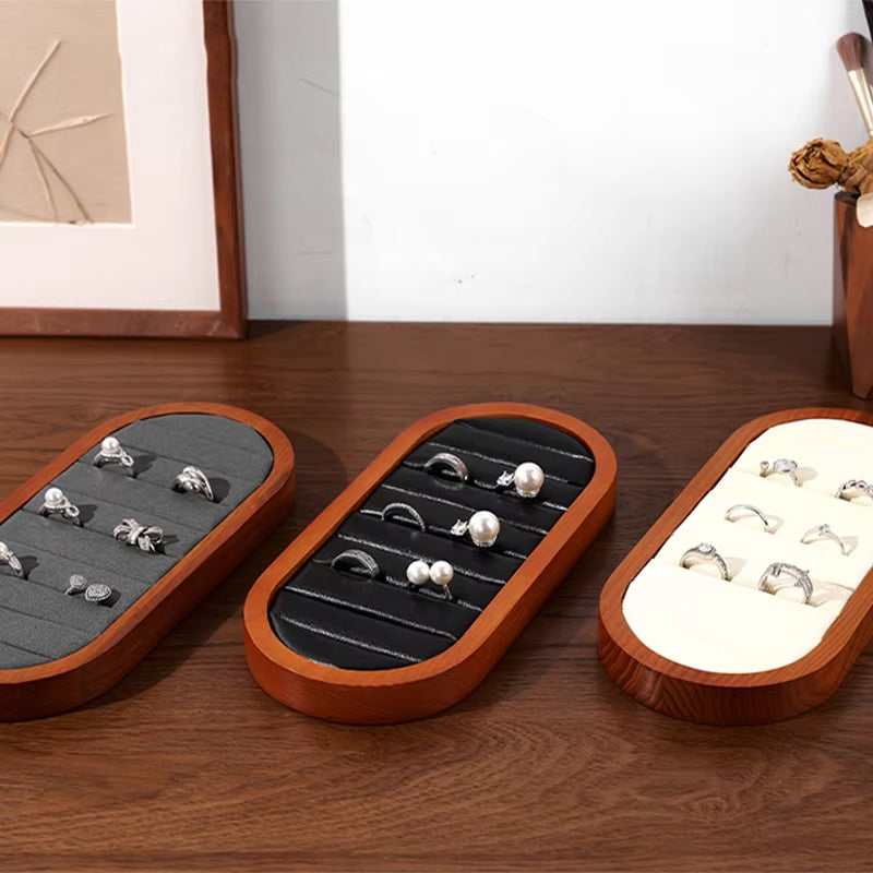 Microfiber Wooden Ring Display Stand