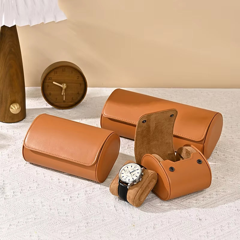 Brown PU Leather Velvet Watch Pouch