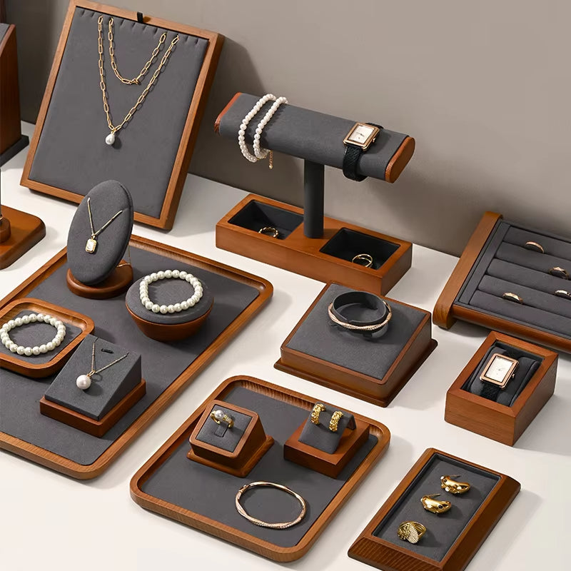 Gray Wooden Jewelry Display Stand