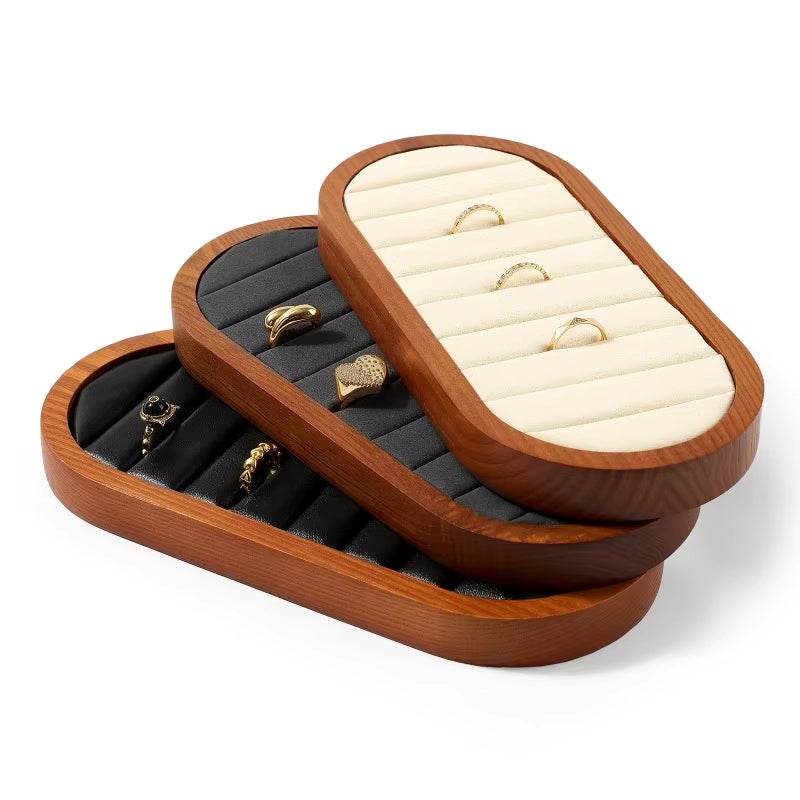 Microfiber Wooden Ring Display Stand
