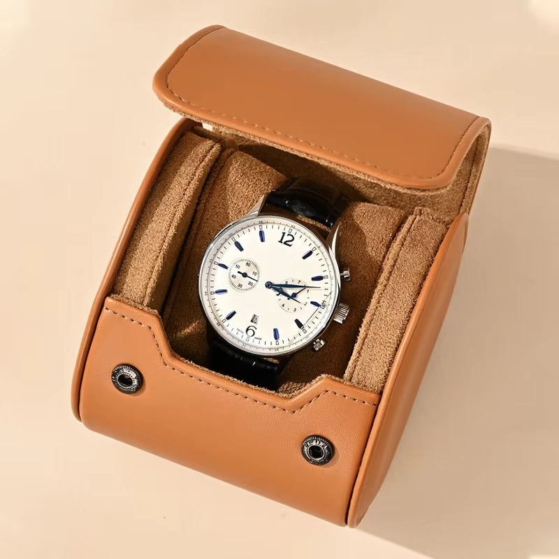 Brown PU Leather Velvet Watch Pouch