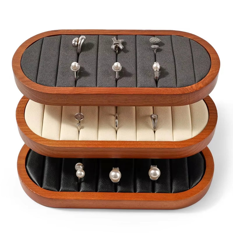Microfiber Wooden Ring Display Stand