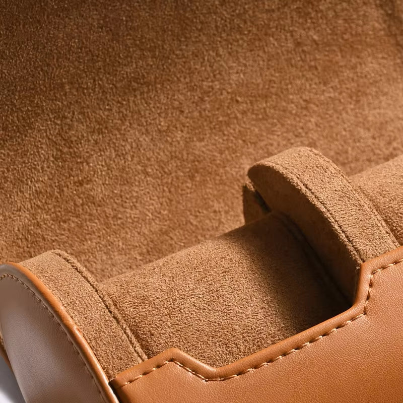 Brown PU Leather Velvet Watch Pouch