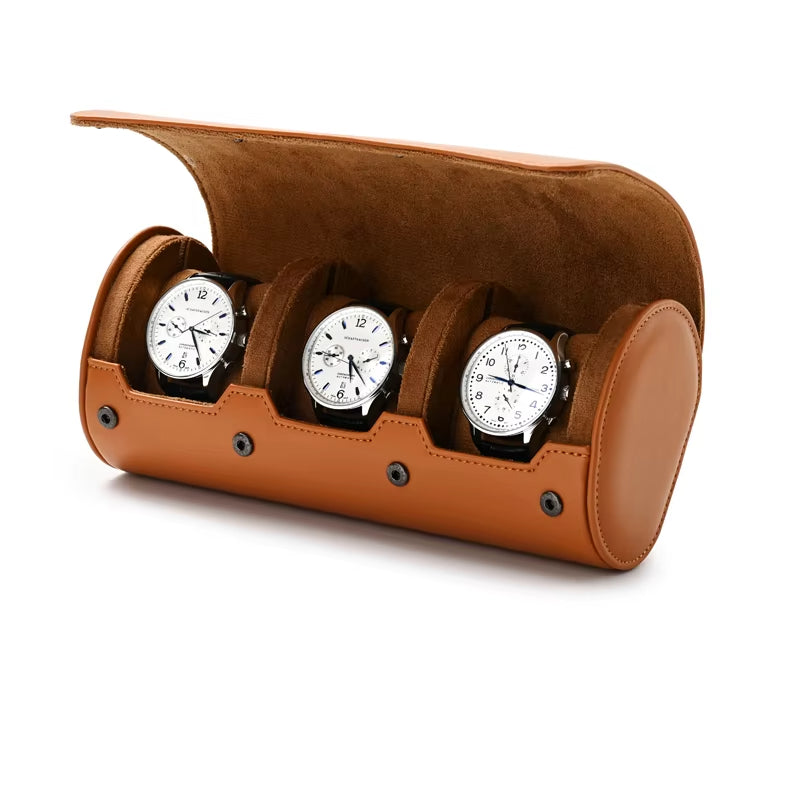 Brown PU Leather Velvet Watch Pouch