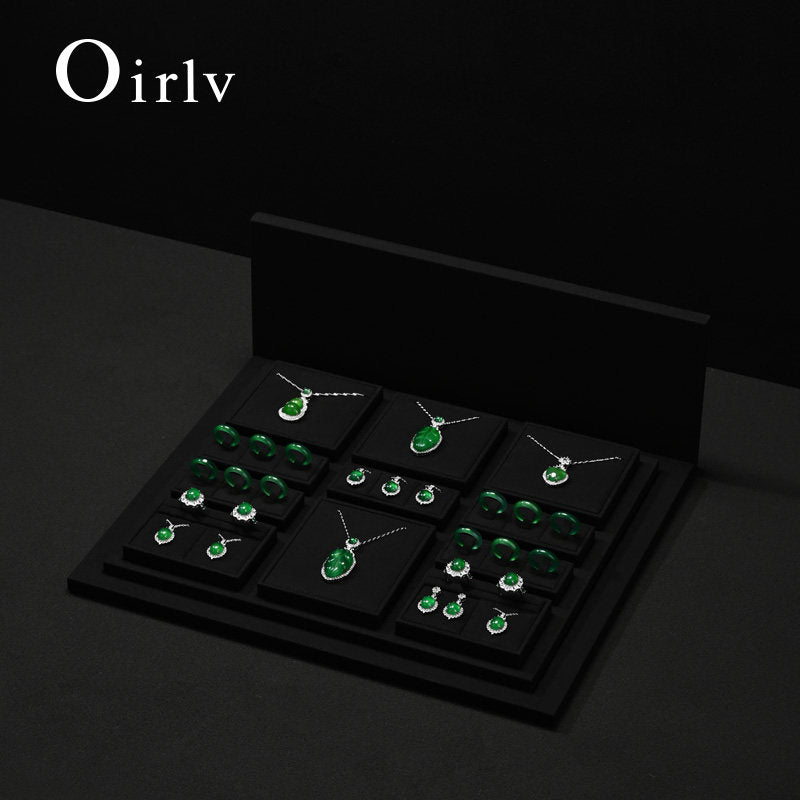 Black Microfiber Wooden Jewelry Display Stand