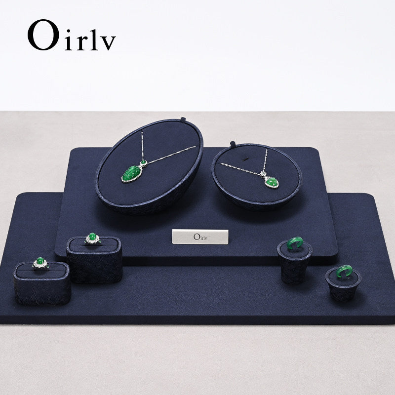 Blue Leather Microfiber Jewelry Display Set