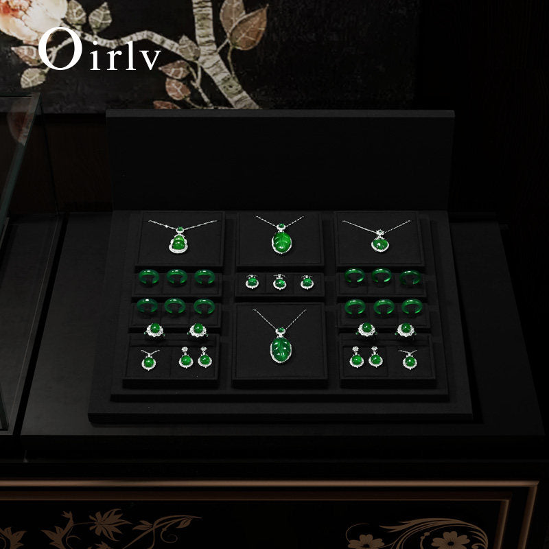 Black Microfiber Wooden Jewelry Display Stand