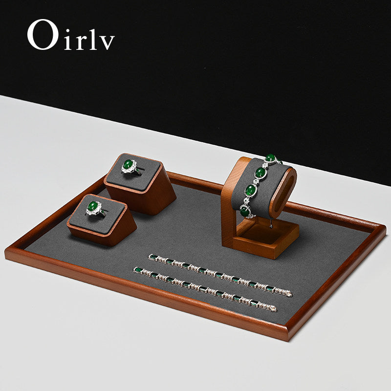 Gray Wooden Jewelry Display Tray
