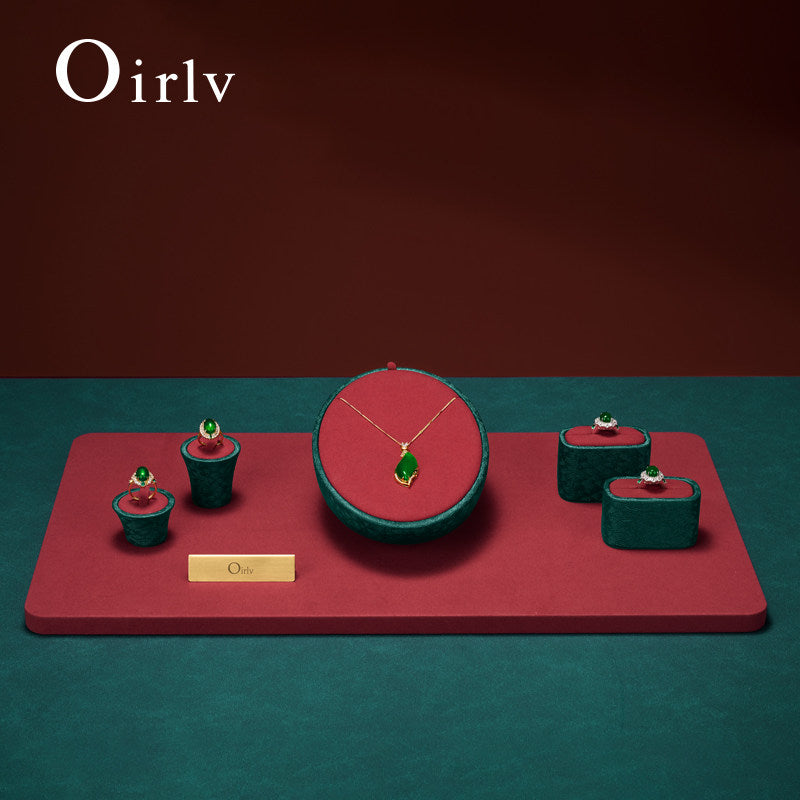Red Leather Microfiber Jewelry Display Set