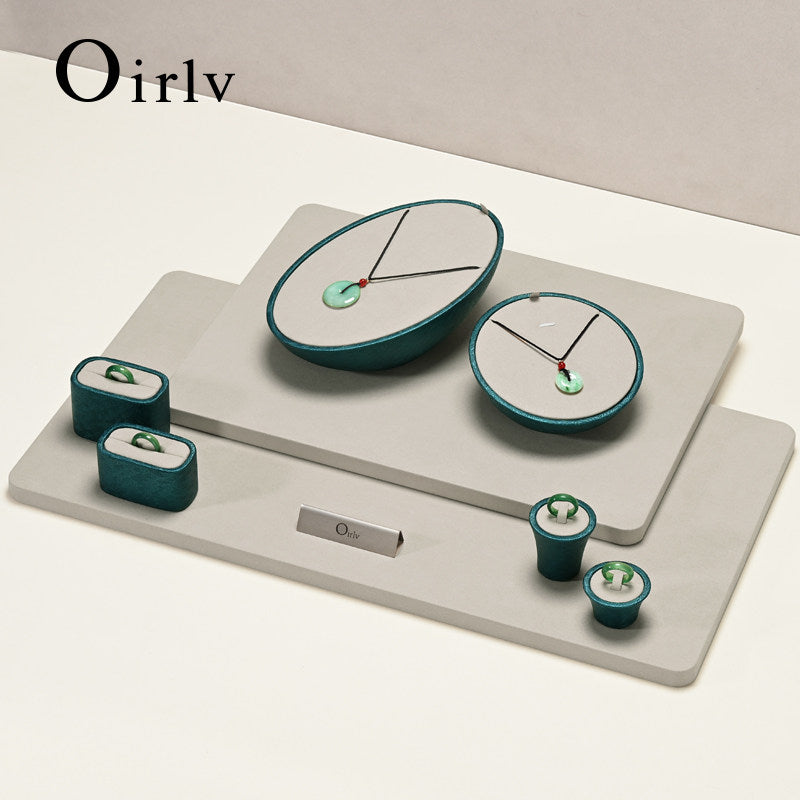 Beige Leather Microfiber Jewelry Display Stand